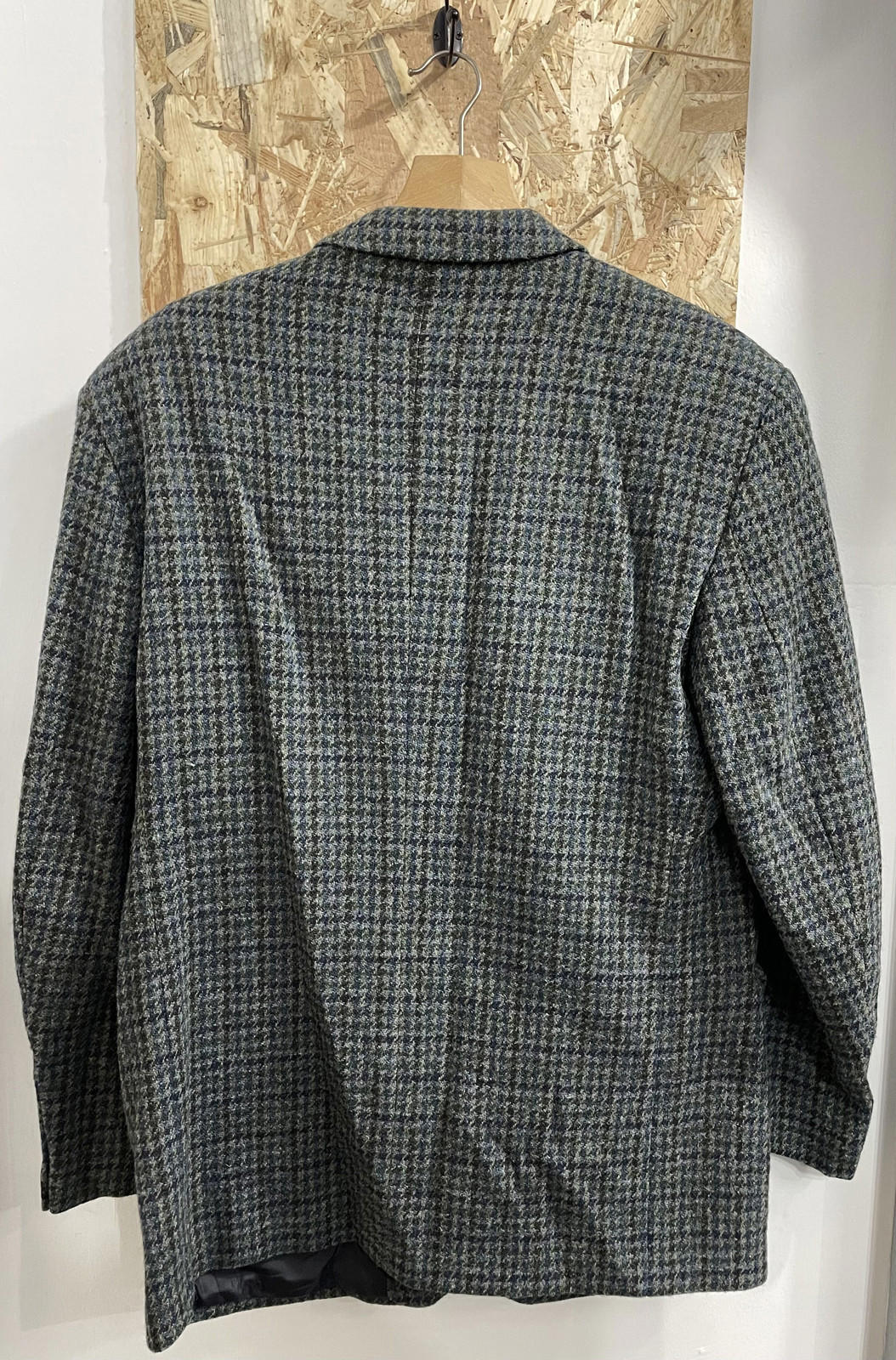 Harris Tweed Vintage Blazer 100% Pure New Wool Jacket Blue Houndstooth Large
