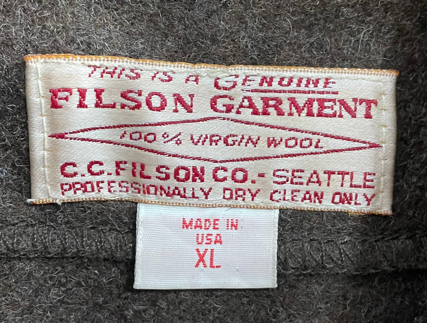 Filson 122 Mackinaw Wool Jacket Liner Brown Zip Outdoor Body Warmer Mens XL