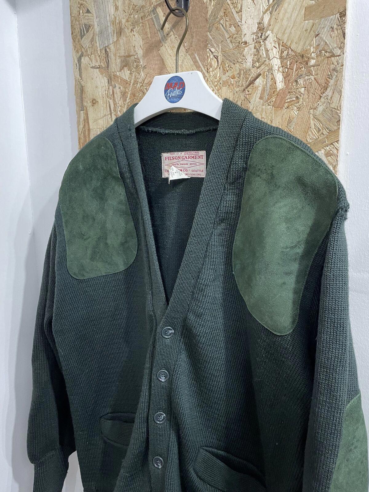 Filson Mens Size Medium Vintage Green Wool Leather Cardigan Style 713 USA Made