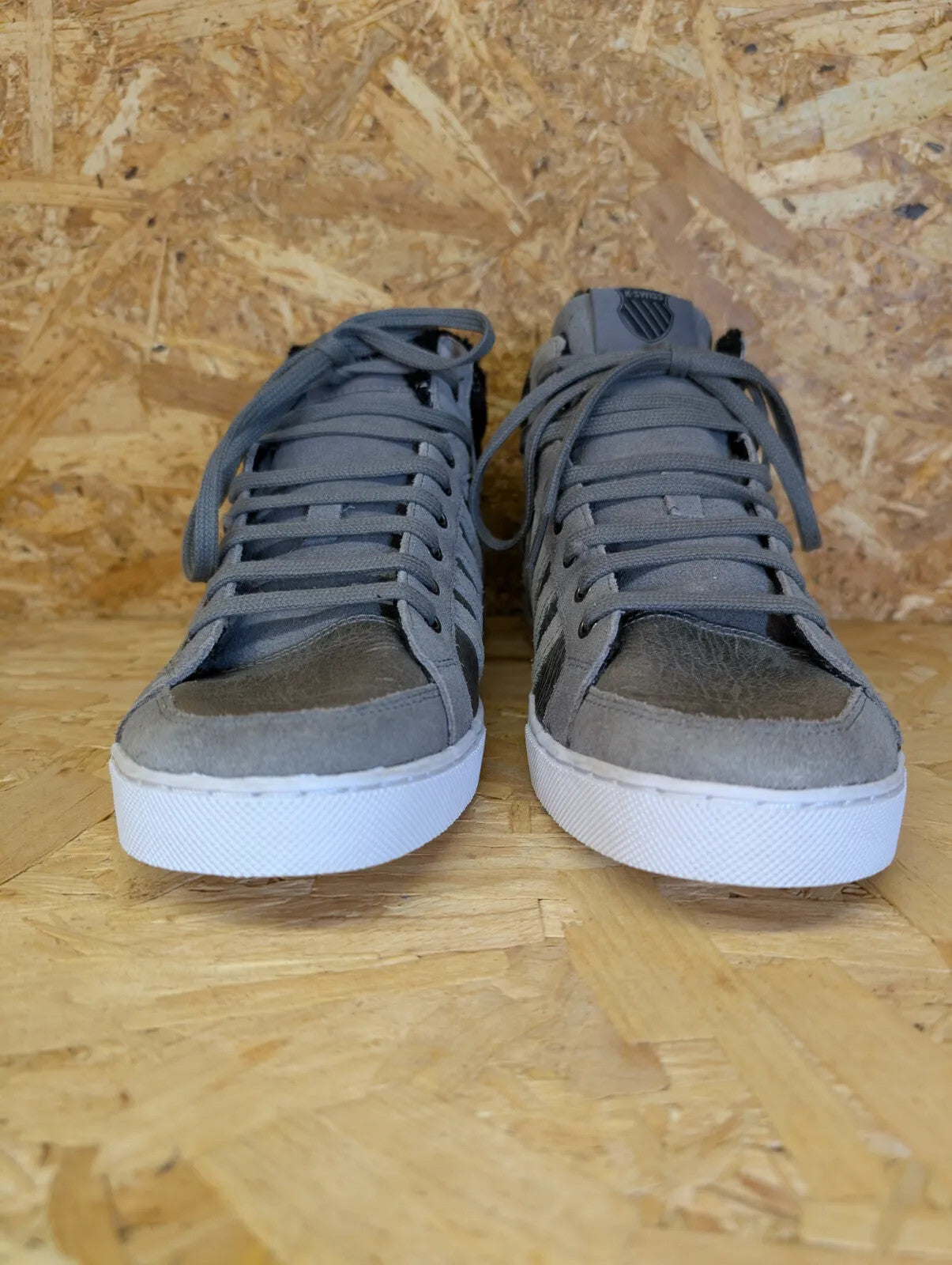 K Swiss High Top Sneakers Mens UK 8.5 Grey Suede Fleece Lining Court Mid Lace