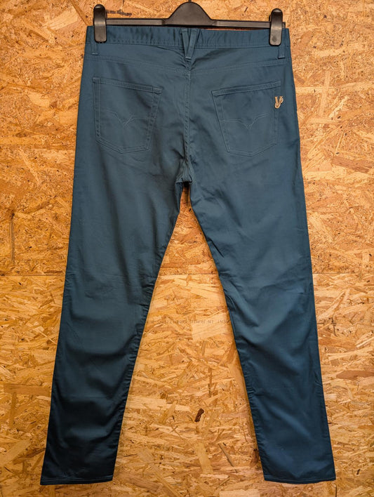 Versace Jeans W33 L34 Teal Blue Cotton Chino Trousers Zip Fly Made In Italy