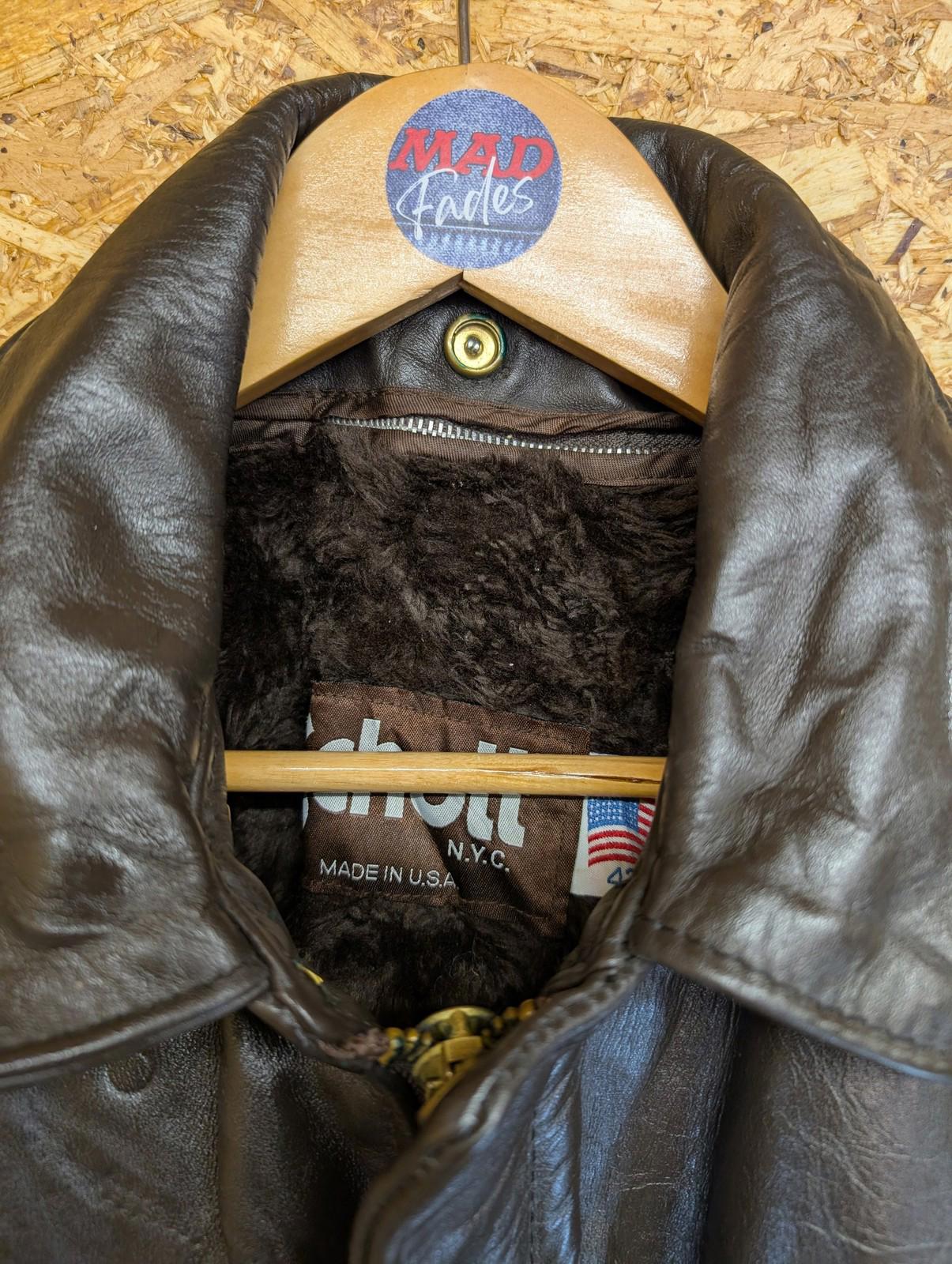 Schott 684 Leather Bomber Jacket Men Large 42 NYC Faux Lined Brown Vintage 90s