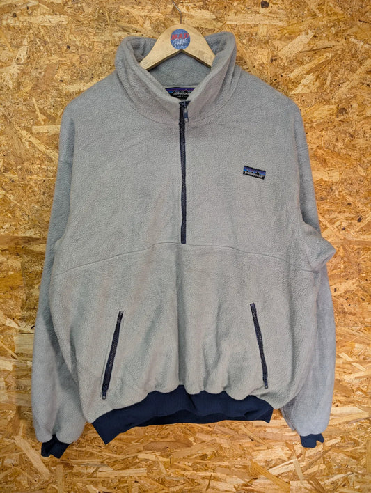Vintage Patagonia 1/4 Zip Fleece Pullover Mens XL Grey Navy Blue USA Made 80s