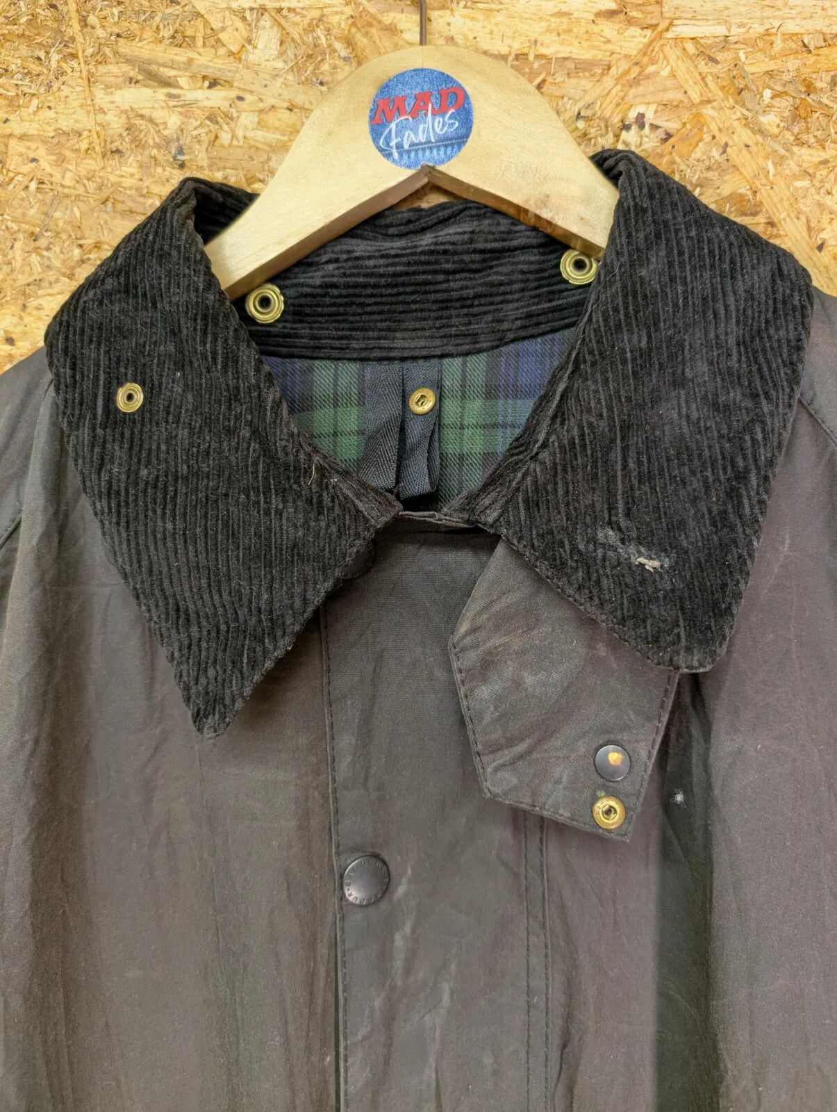 Vintage 90s Barbour A145 Beaufort Wax Jacket XL C44 112cm Black Cotton Checked