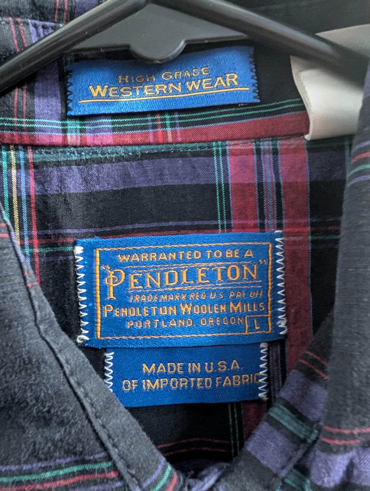 Pendleton Short Sleeve Shirt Men Large Black Check Plaid High Grade Western Gear