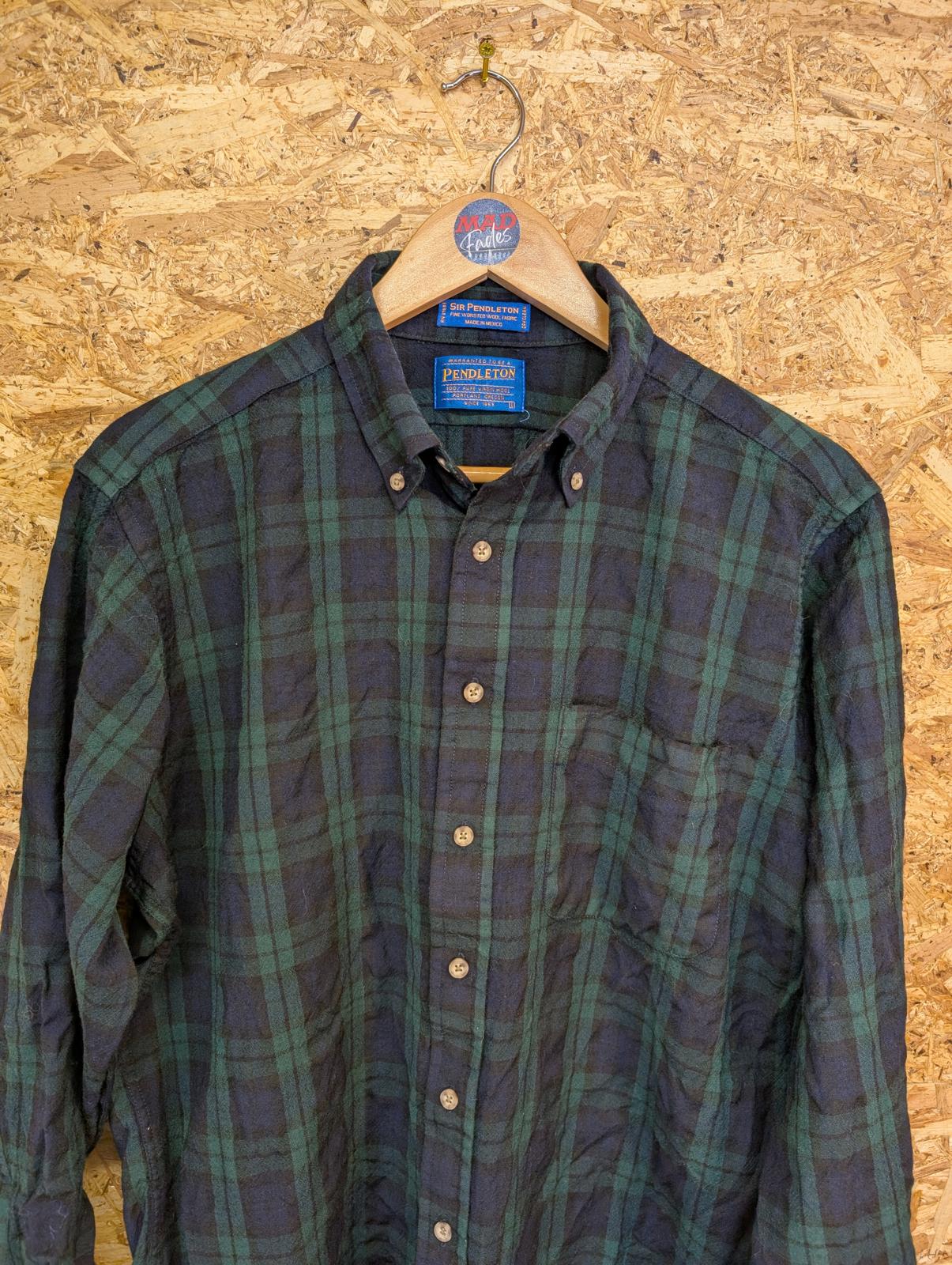 Sir Pendleton Shirt L Navy Blue Green Check Plaid Wool Black Watch Tartan USA