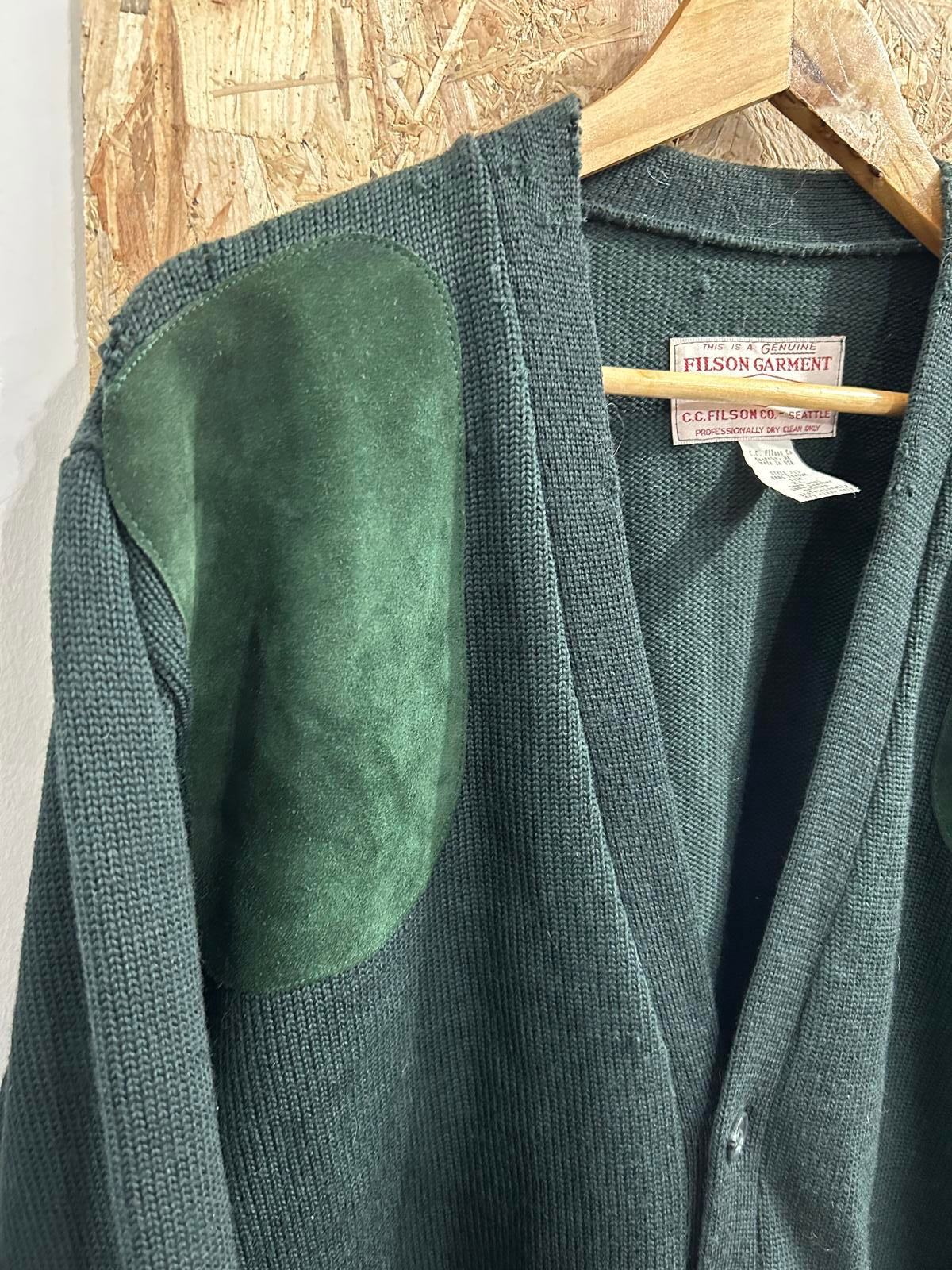 Filson Mens Size XL Vintage Green Wool Leather Cardigan Style 713 USA Made