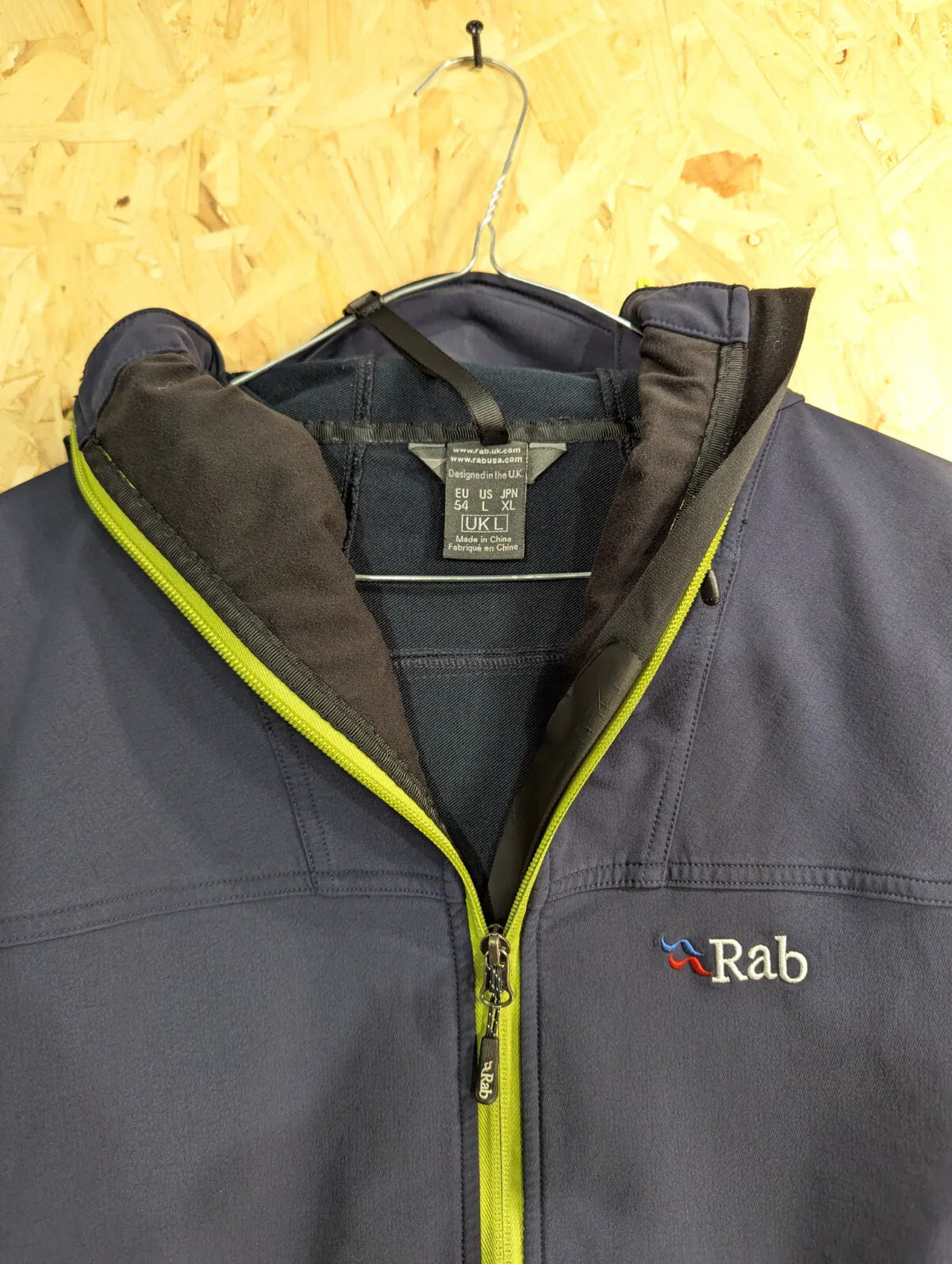 Rab Exodus Jacket Mens Large Navy Blend Hooded Stretch Hiking Walking Tech