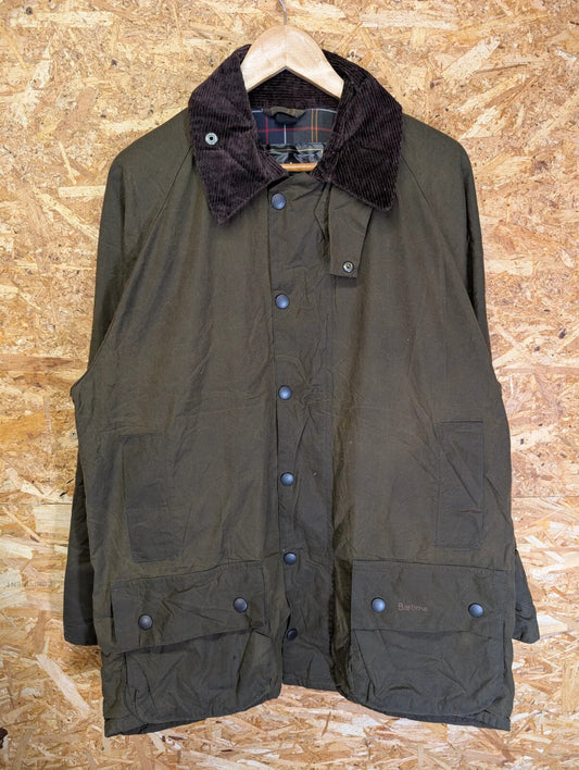Barbour Classic Beaufort Wax Jacket Mens Large C44 Olive Green Cotton Tartan