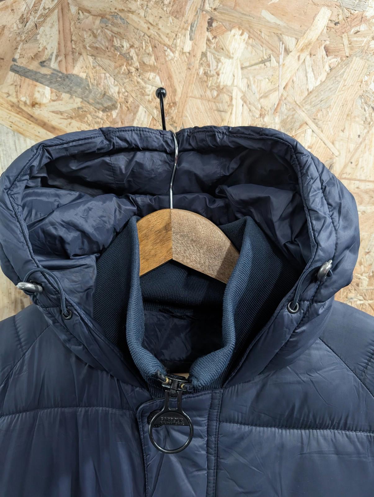 Barbour International Busa Down Jacket Medium Men Quilted Hood Navy Blue Puffer
