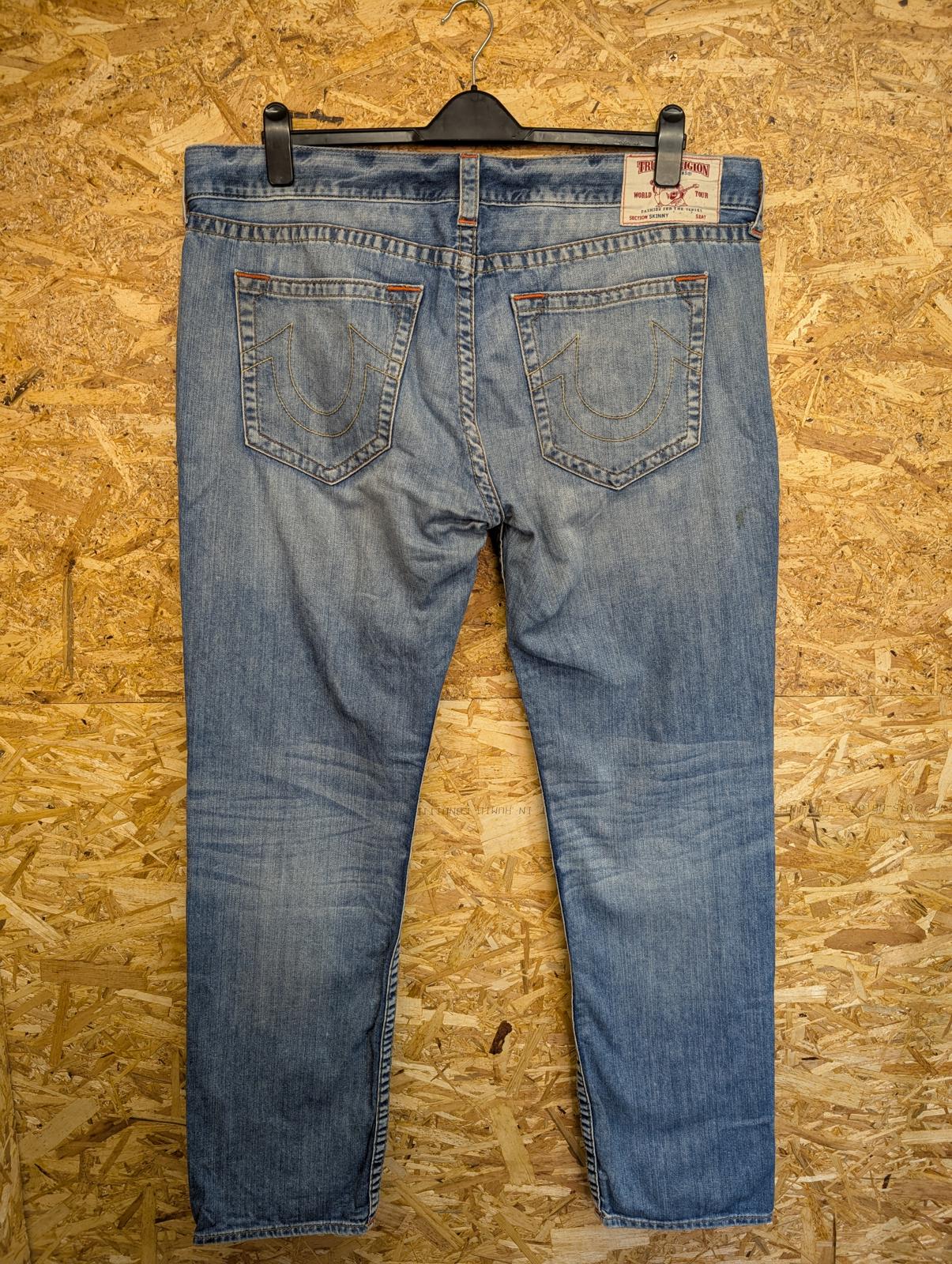 True Religion Jeans W42 L34 USA Made Stonewash Blue Distress Vintage 90s Slim