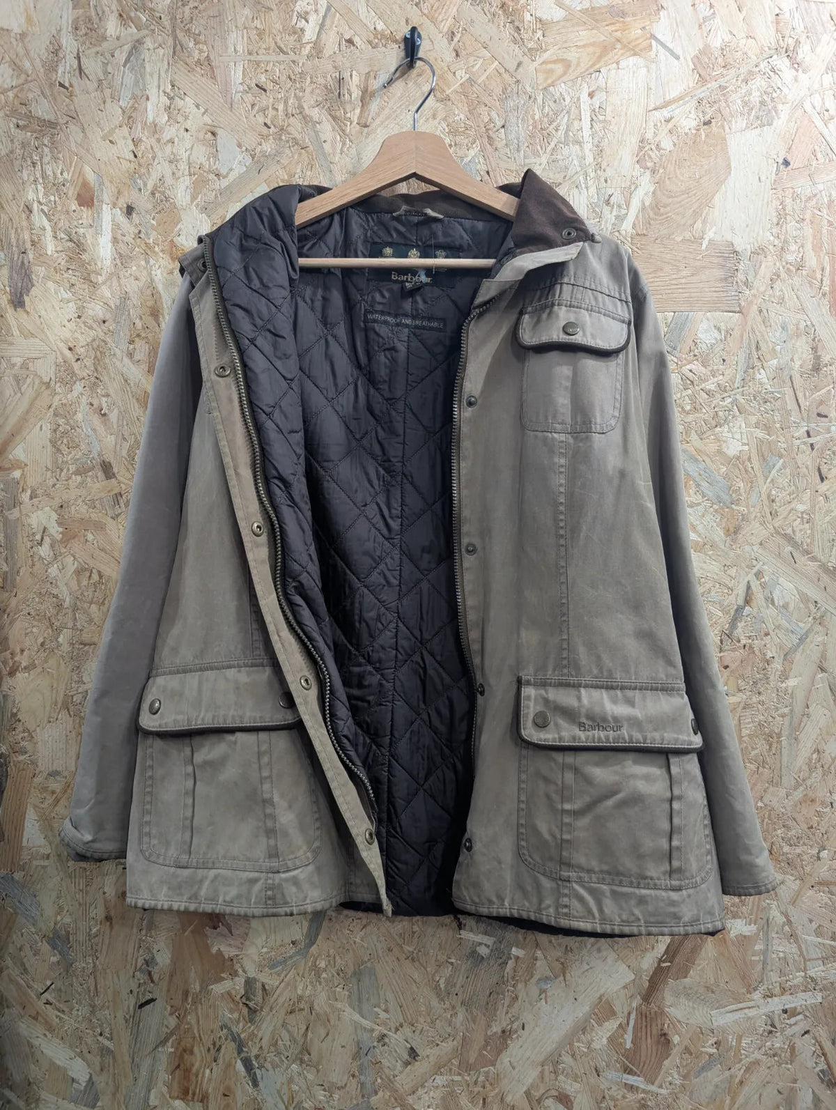 Barbour L1904 Monaco Utility Jacket Womens UK16 Beige Waterproof Breathable