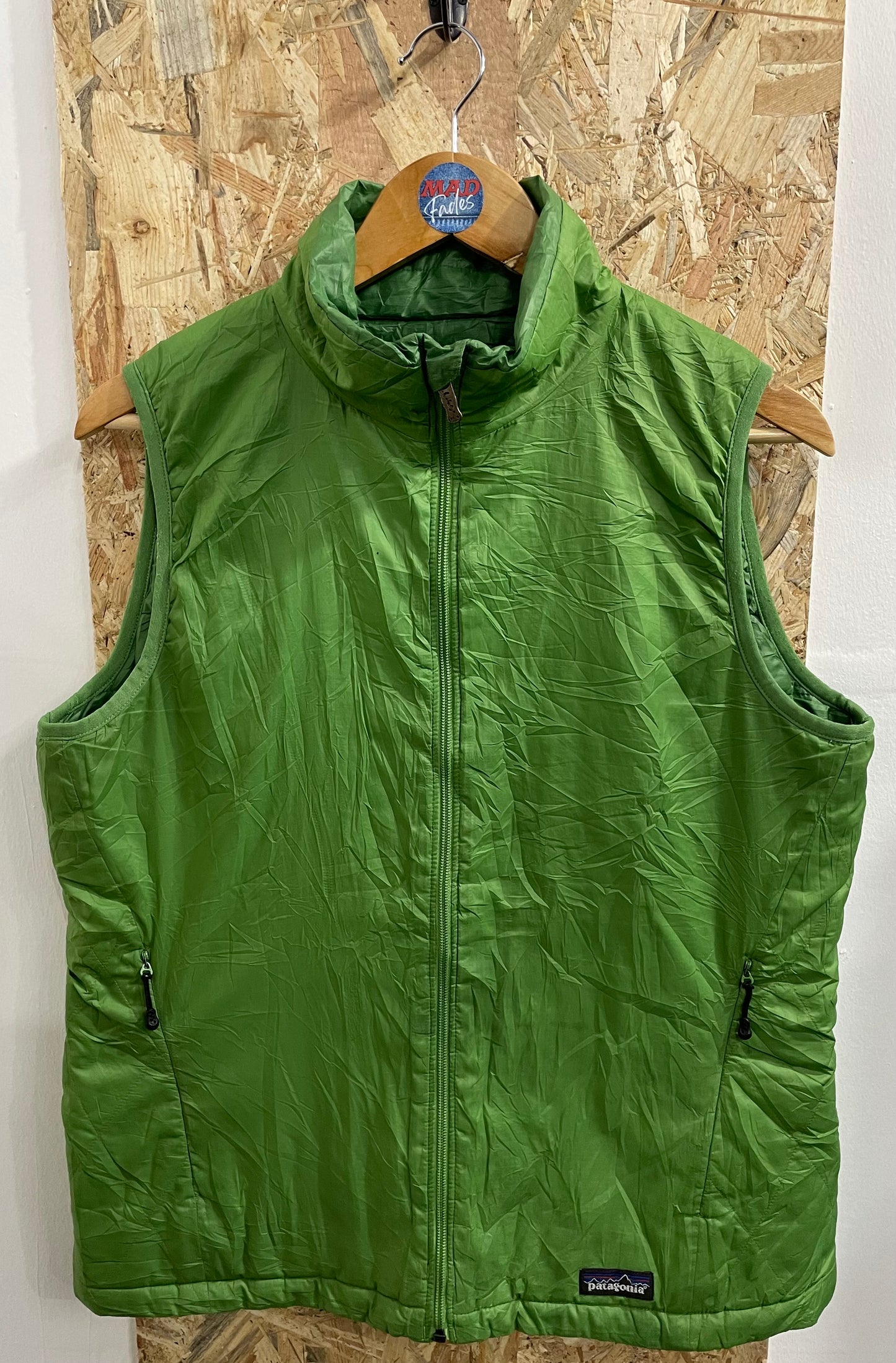 Patagonia Womens Lightweight Full Zip Green Micro Puff Vest Gilet Size Large