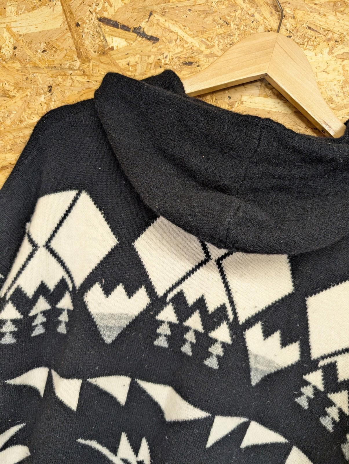 Ralph Lauren Aztec Hoodie Large Women Wool Black White Long-Line Zip Side RRL