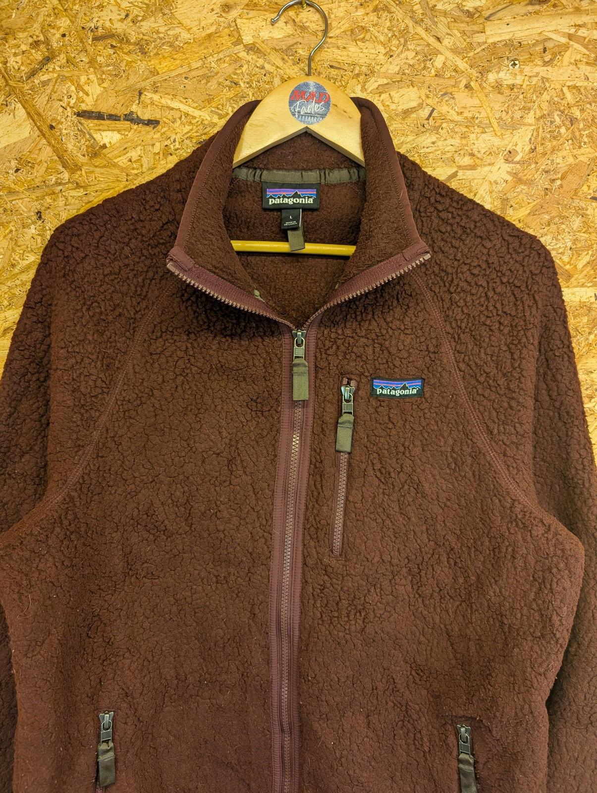 Patagonia Retro Pile Fleece Jacket Large Men Burgundy Red Brown Zip Brown X Snap