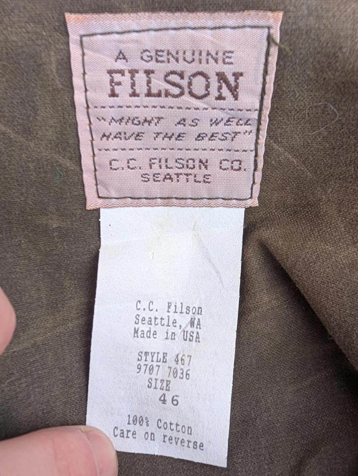 Filson Pants W42 Style 467 Double Tin Cloth Trousers Forestry Pantaloon USA Made