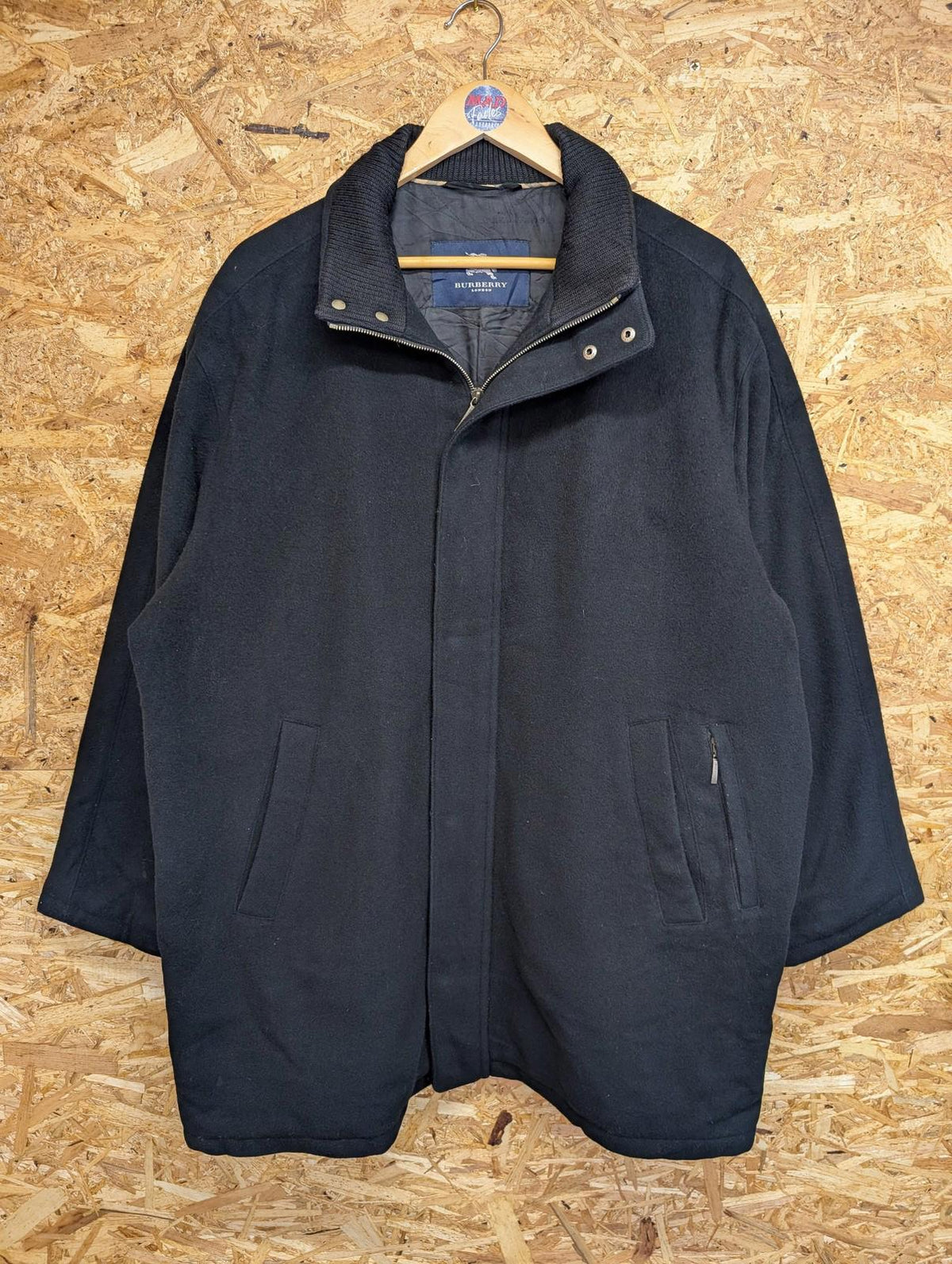 Vintage Burberry Wool Blend Coat Large 42 Men 90s Zip Black Winter Nova Jacket