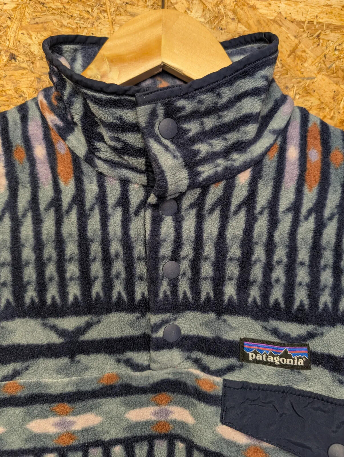 Patagonia Synchilla Fleece Pullover Womens Medium Blue Aztec Pattern Snap-T