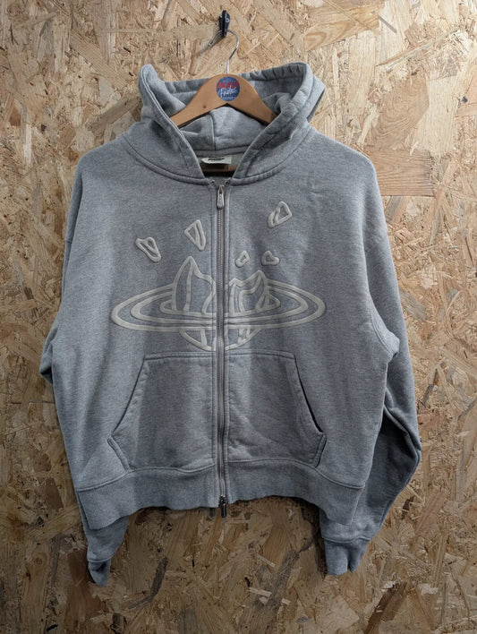 Broken Planet Zip Hoodie Womens XS Grey Oversized Organic Cotton Zip Puff Logo