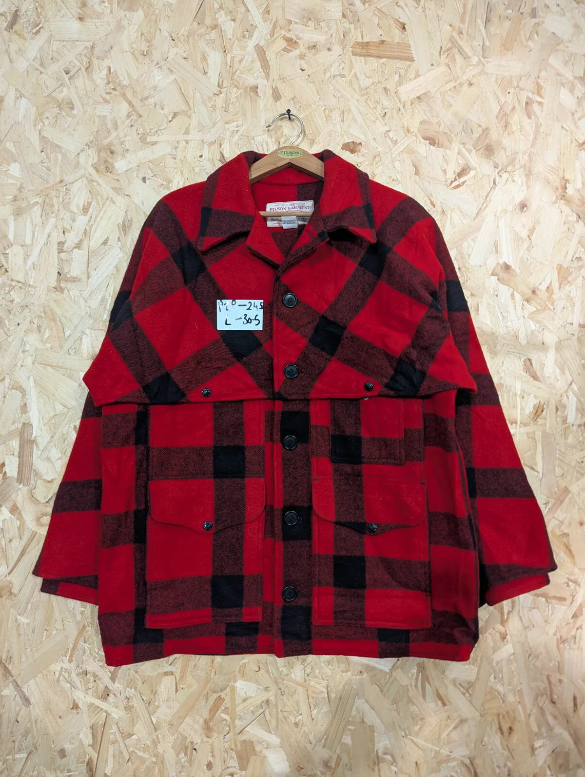 Vintage Filson Double Mackinaw Jacket Mens XL 44 Red Black Buffalo Plaid 80s