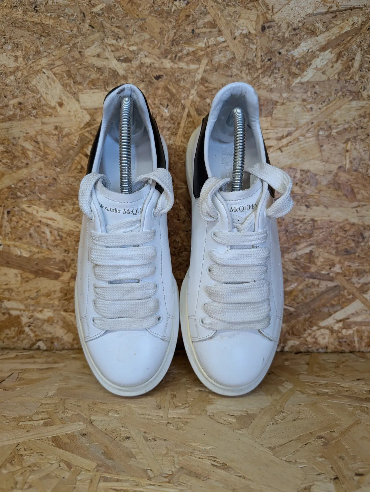 Alexander McQueen Oversized Trainers Womens UK 8 White Black Leather Wedge