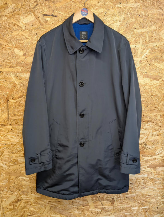 Boss Car Coat Mac Mens Size Medium 40 Navy Blue Black Waterproof Insulated 50