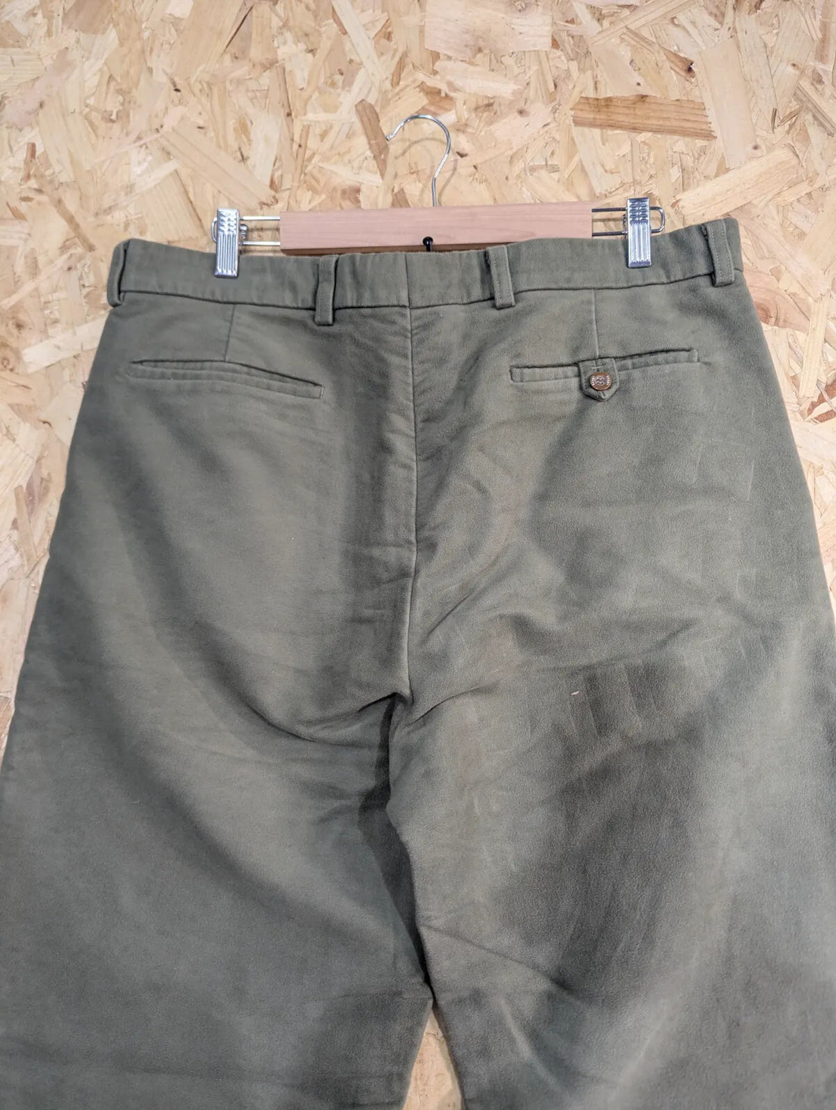 Hoggs Of Fife Chinos Mens W38 L33 Khaki Green Moleskin Straight Leg Trousers