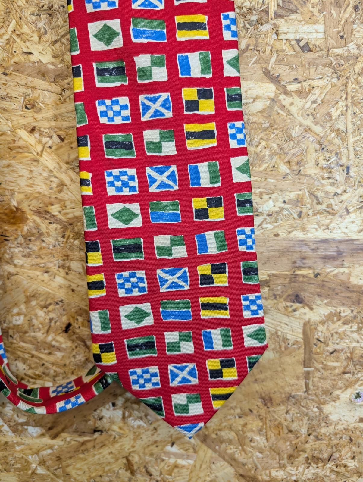 Hugo Boss Silk Tie 58" 148cm Made In Italy Red Nautical Flags Pattern