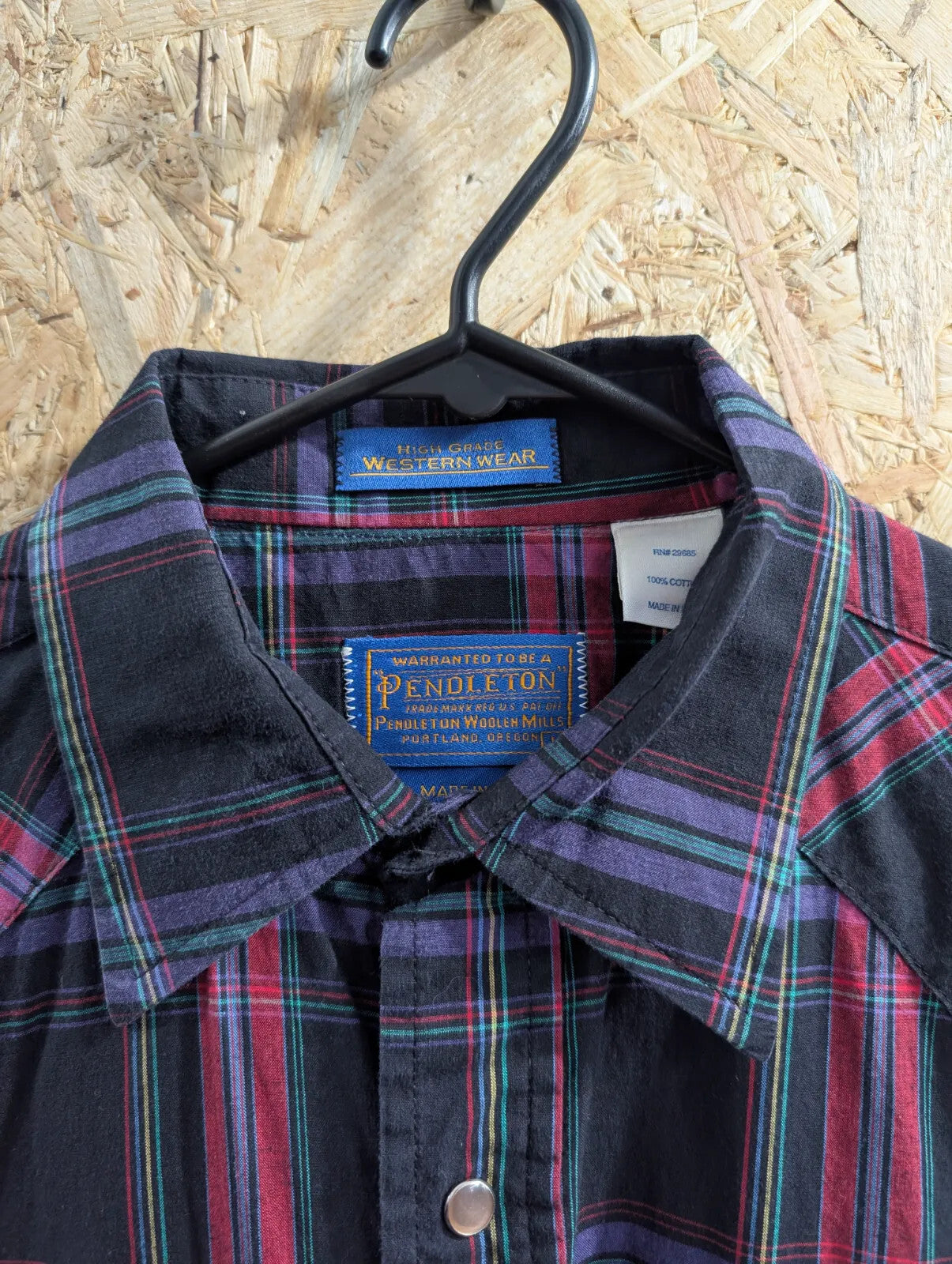 Pendleton Short Sleeve Shirt Men Large Black Check Plaid High Grade Western Gear