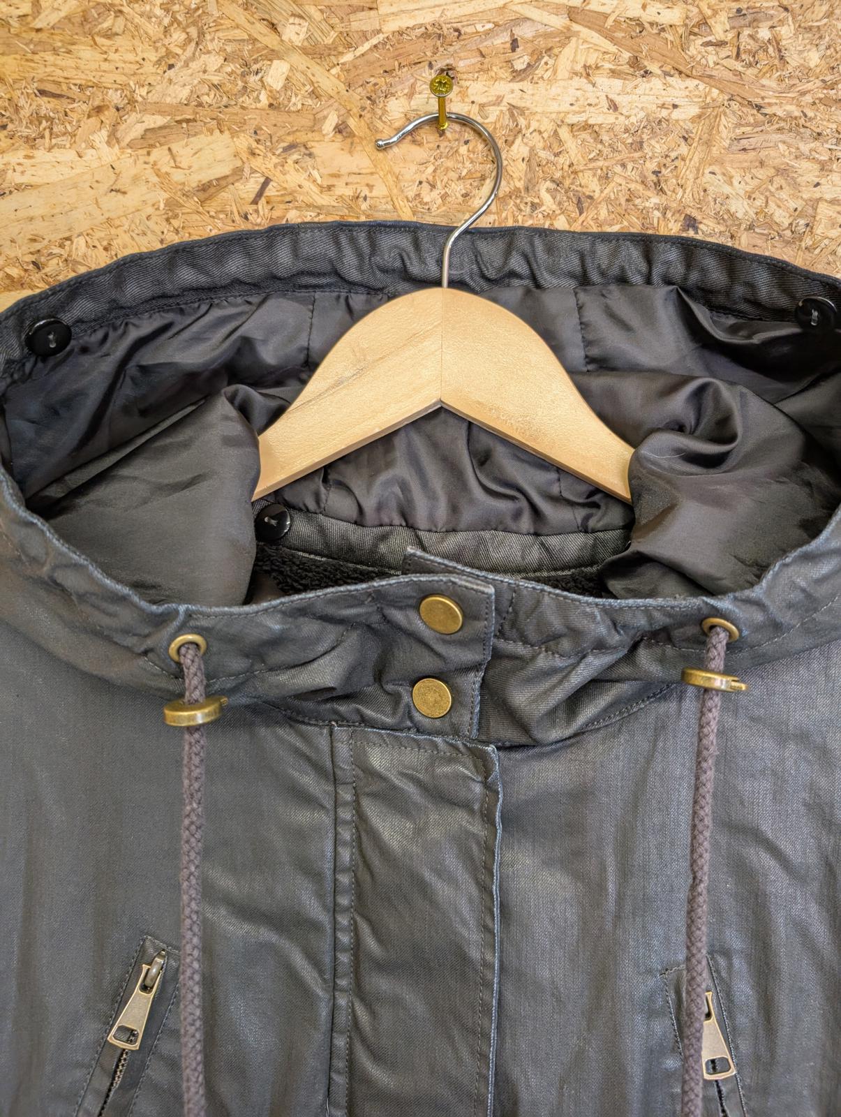 Whistles Waxed Parka Size Large Jacket Black Fleece Lined Cotton Coat