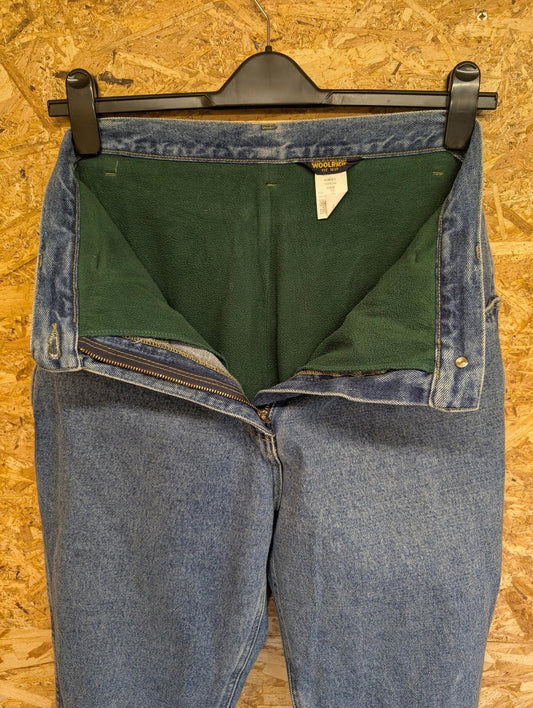 Woolrich Jeans W28 L30 UK 10 Women Denim Blue Fleece Lined Warm Vintage 90s