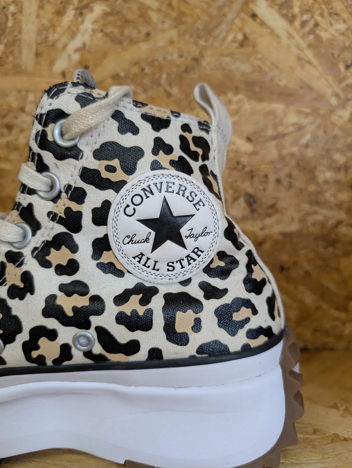 Converse Run Star Hike Trainers UK5 White Brown Leopard Canvas Chuck Taylor