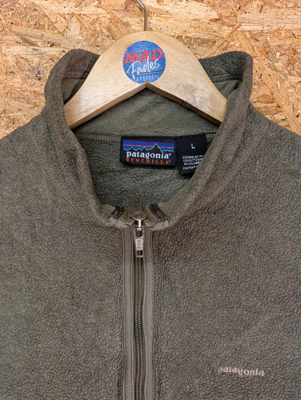 Patagonia Fleece Vest Mens Large Sage Green Synchilla Gilet Bodywarmer Full Zip