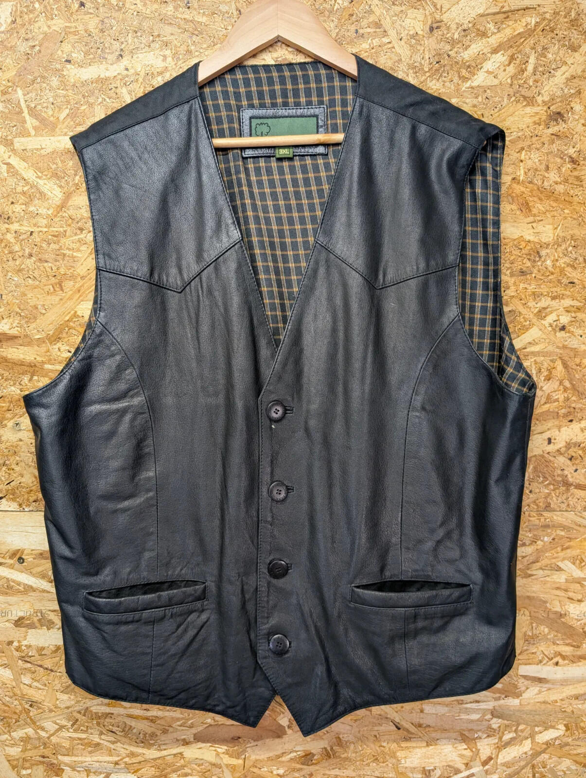Hidepark Leather Vest Mens 3XL Black Button Up Waistcoat Lined Gilet Pockets