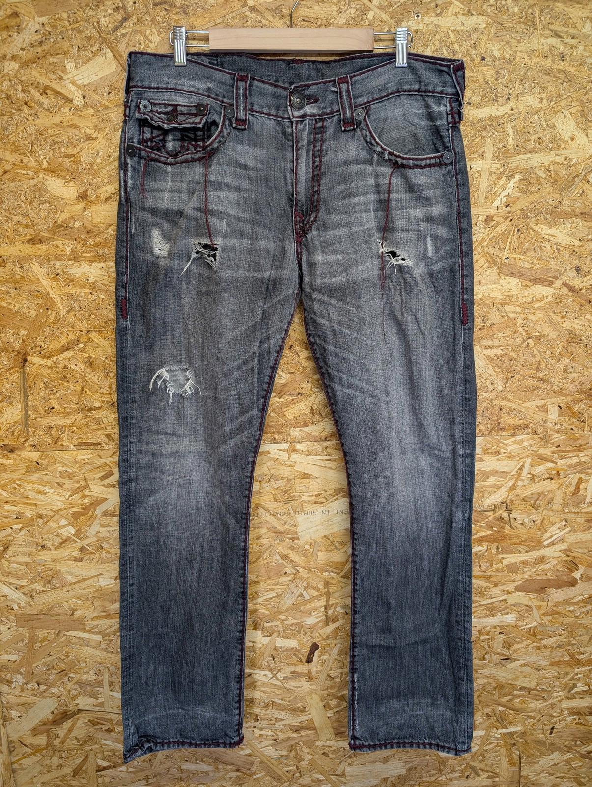 True Religion Ricky Jeans W36 L34 Men Relaxed Straight Distressed Grey Denim