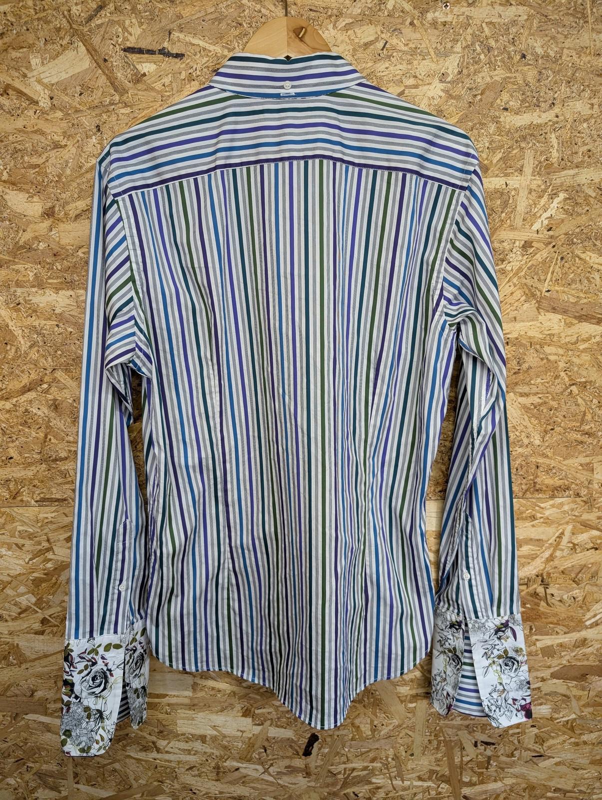 Ted Baker Shirt Mens Size 4 Large London Striped Long Sleeve French Floral Cuffs