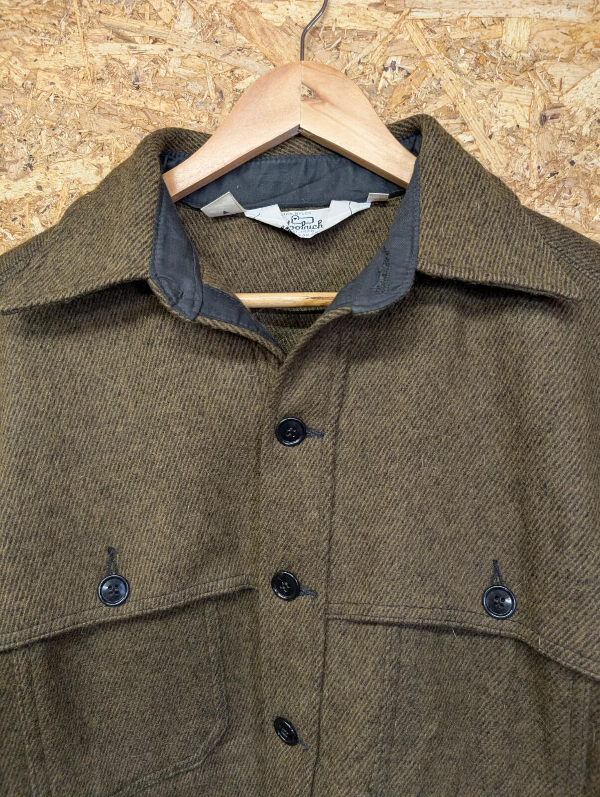 Vintage Woolrich Overshirt Jacket Mens Brown Wool Workwear USA 80s Mackinaw