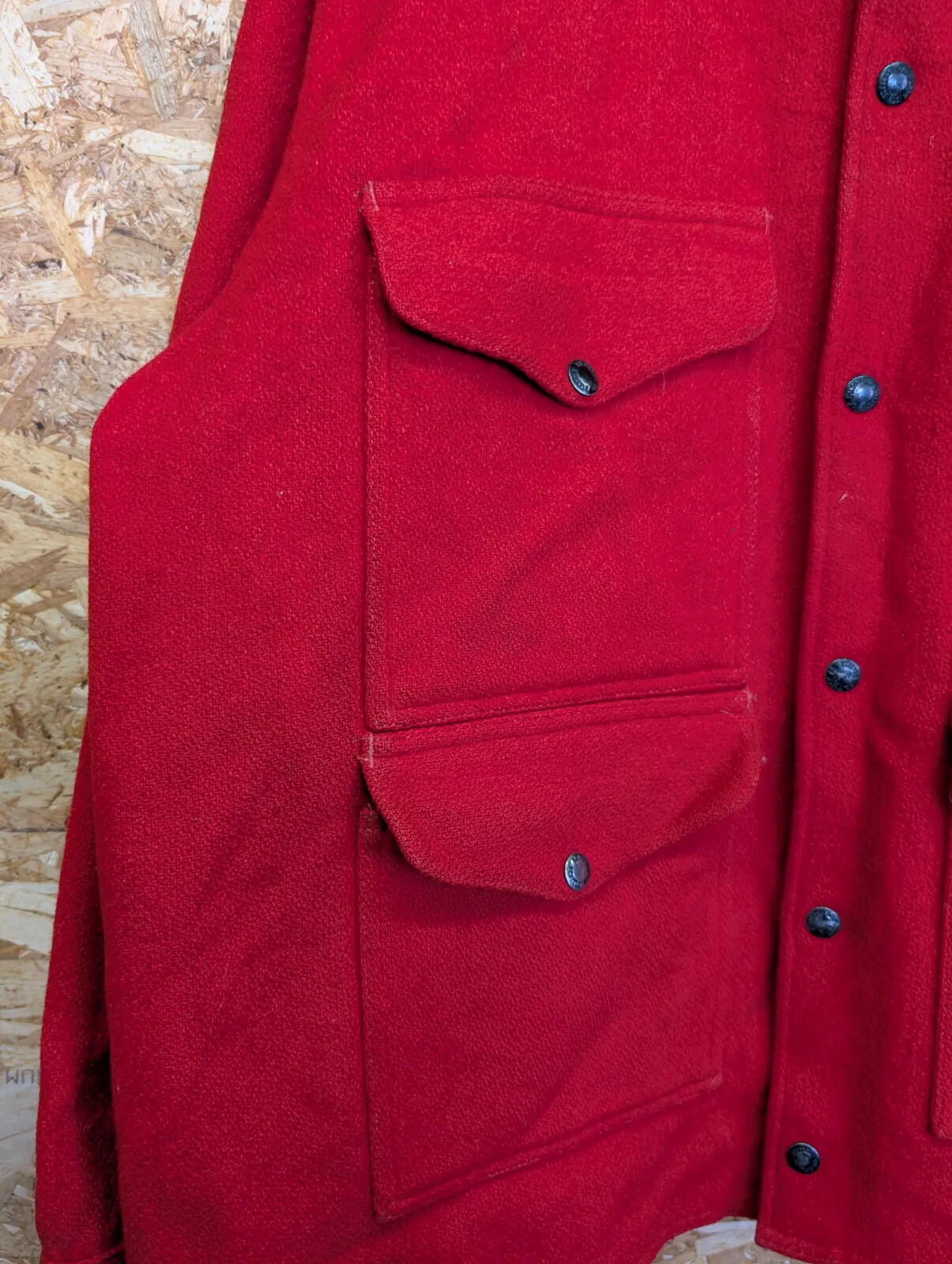 Vintage Filson Garment Wool Jacket Mens Red Large Snap Pockets Union Made USA