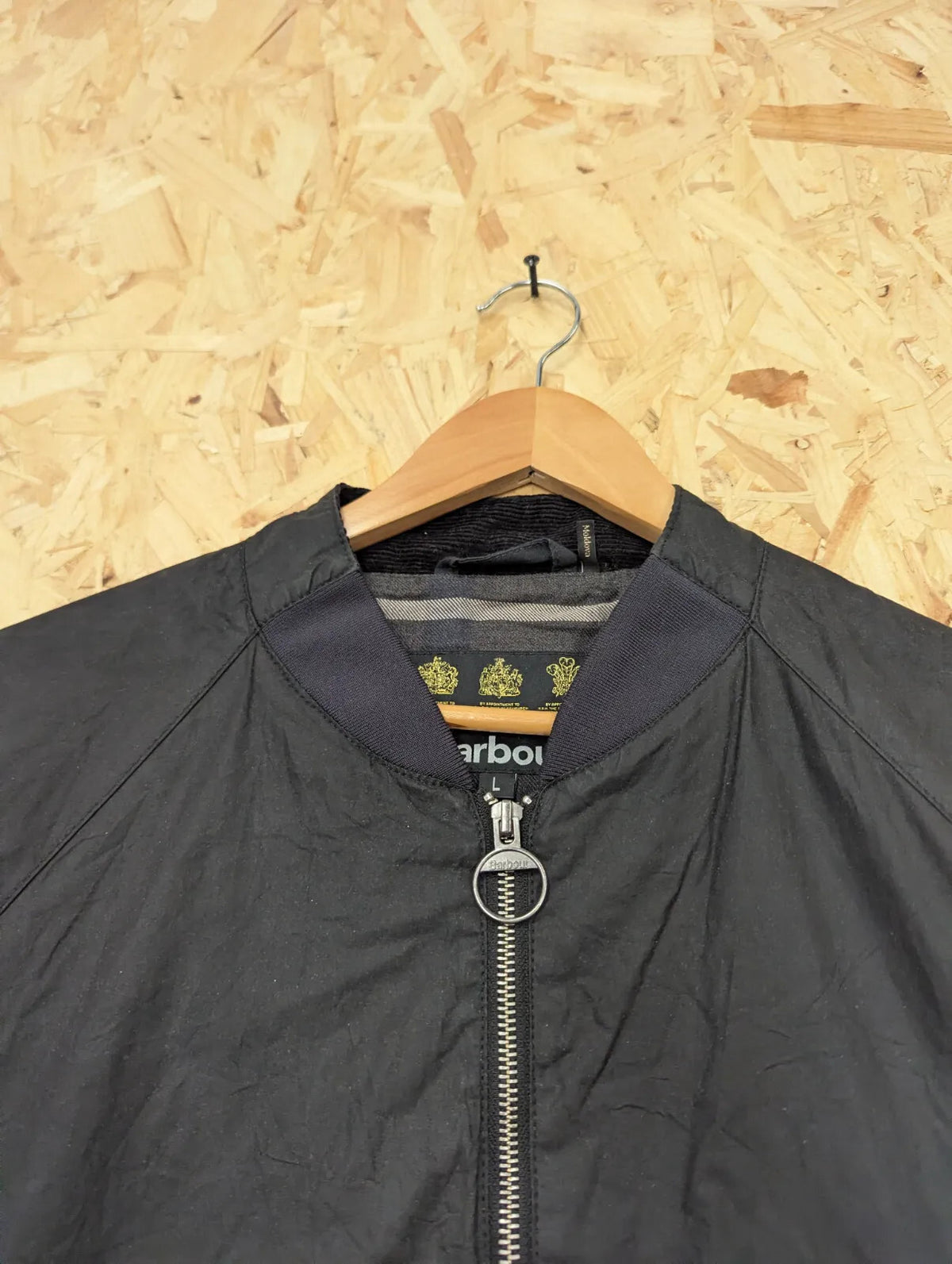 Barbour Silden Wax Jacket Mens Large Black 4oz Bomber Stand Collar Lightweight