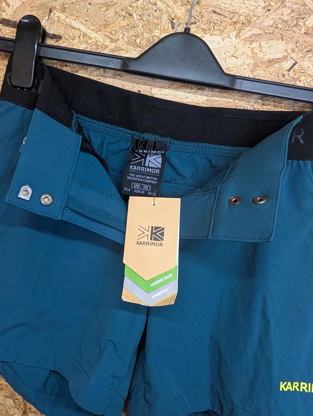 Karrimor Comfort Shorts Women UK 10 Stretch Zip Pockets Teal Green Blue Gym