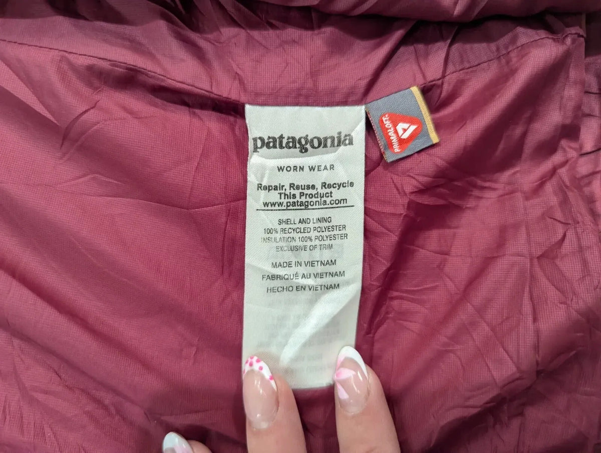 Patagonia Nano Puff Jacket Women Small Burgundy PrimaLoft Quilted Insulated Hood