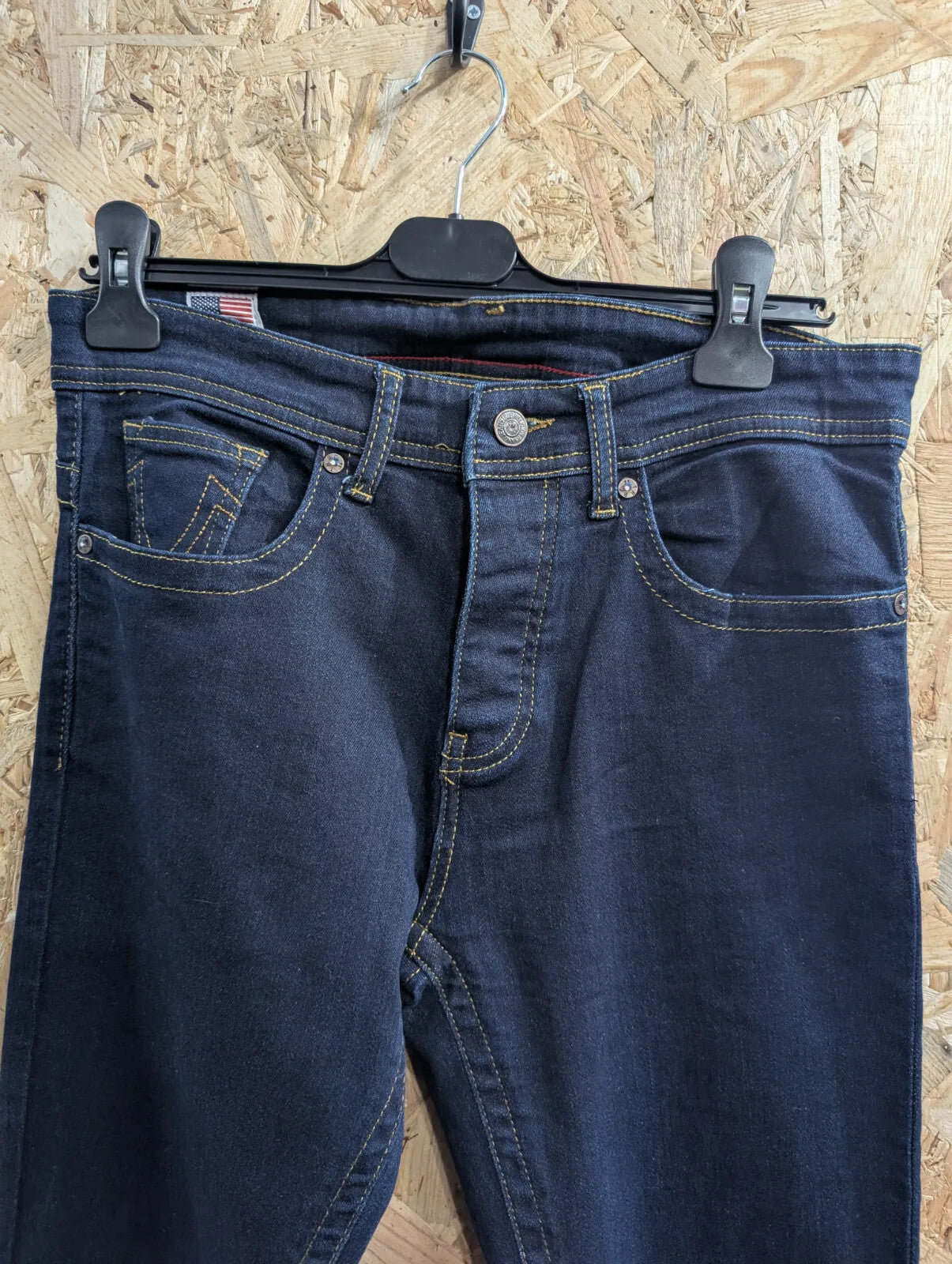 True Religion Slim Jeans Mens W32 L32 Navy Blue Straight Denim Button USA Made