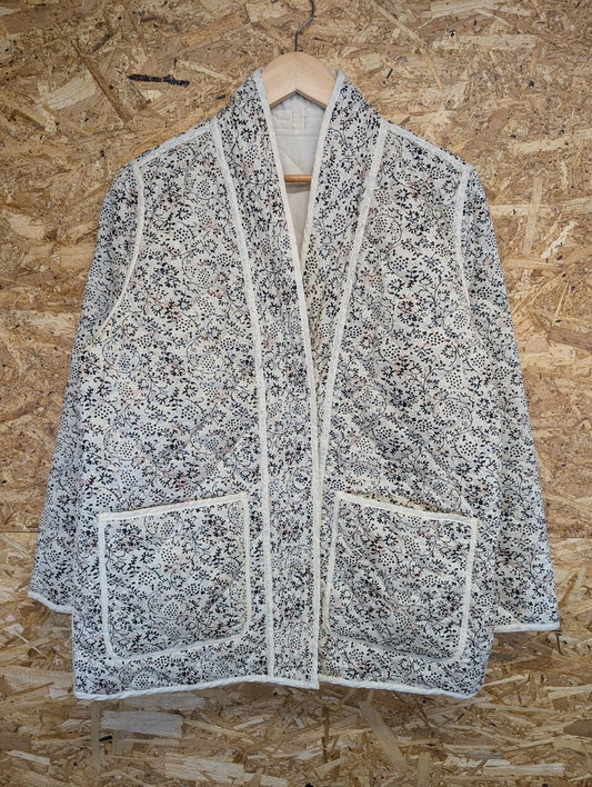 Noa Noa Kimono Jacket Women Medium Quilted Padded Floral Print Beige Reversible