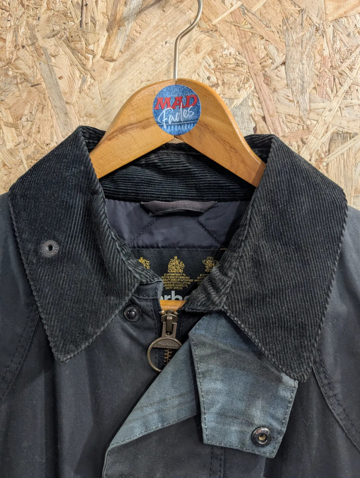 Barbour Digby Jacket Mens Medium Navy Waxed Cotton Corduroy Collar Quilted