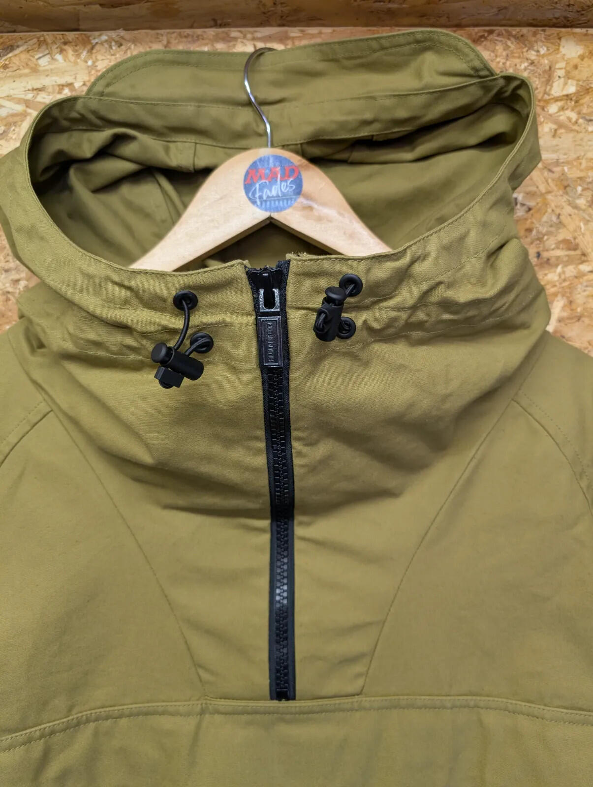 Hunter Hooded Anorak Smock Mens Khaki Green Fishtail Pullover 1/2 Zip Jacket