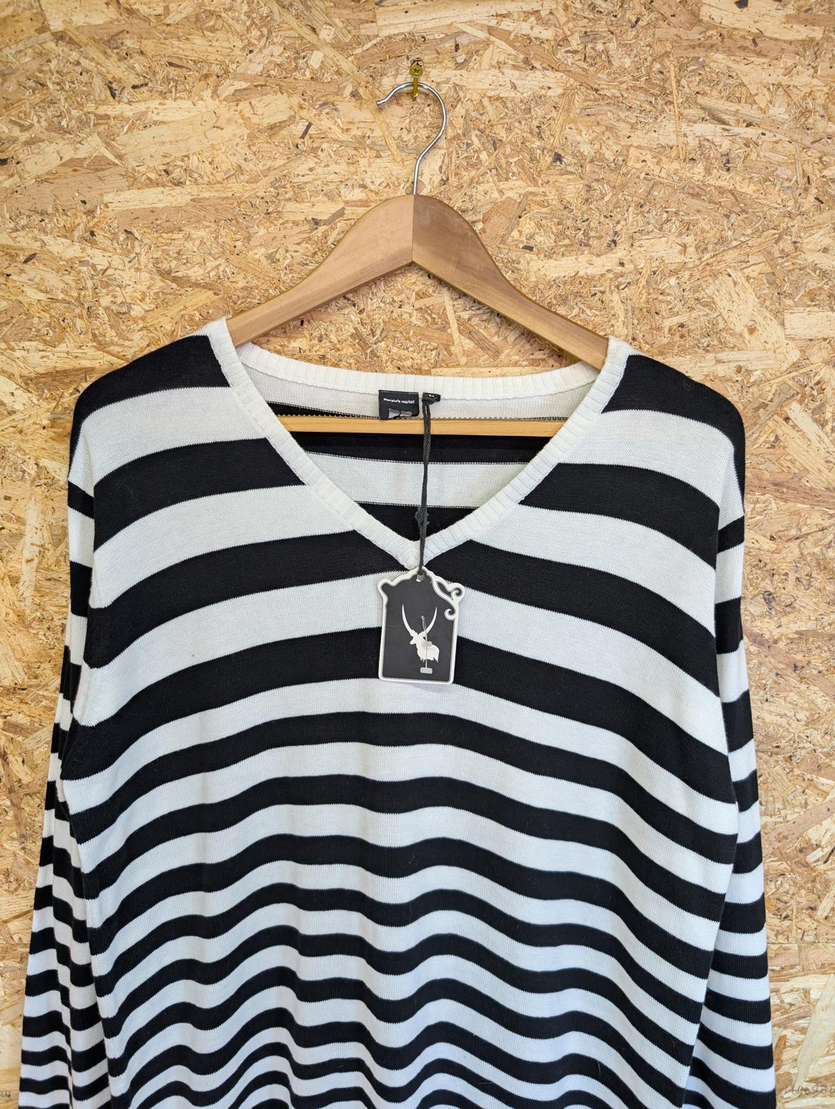 Peoples Market Knit Jumper Black White Stripe Size 14 Medium New