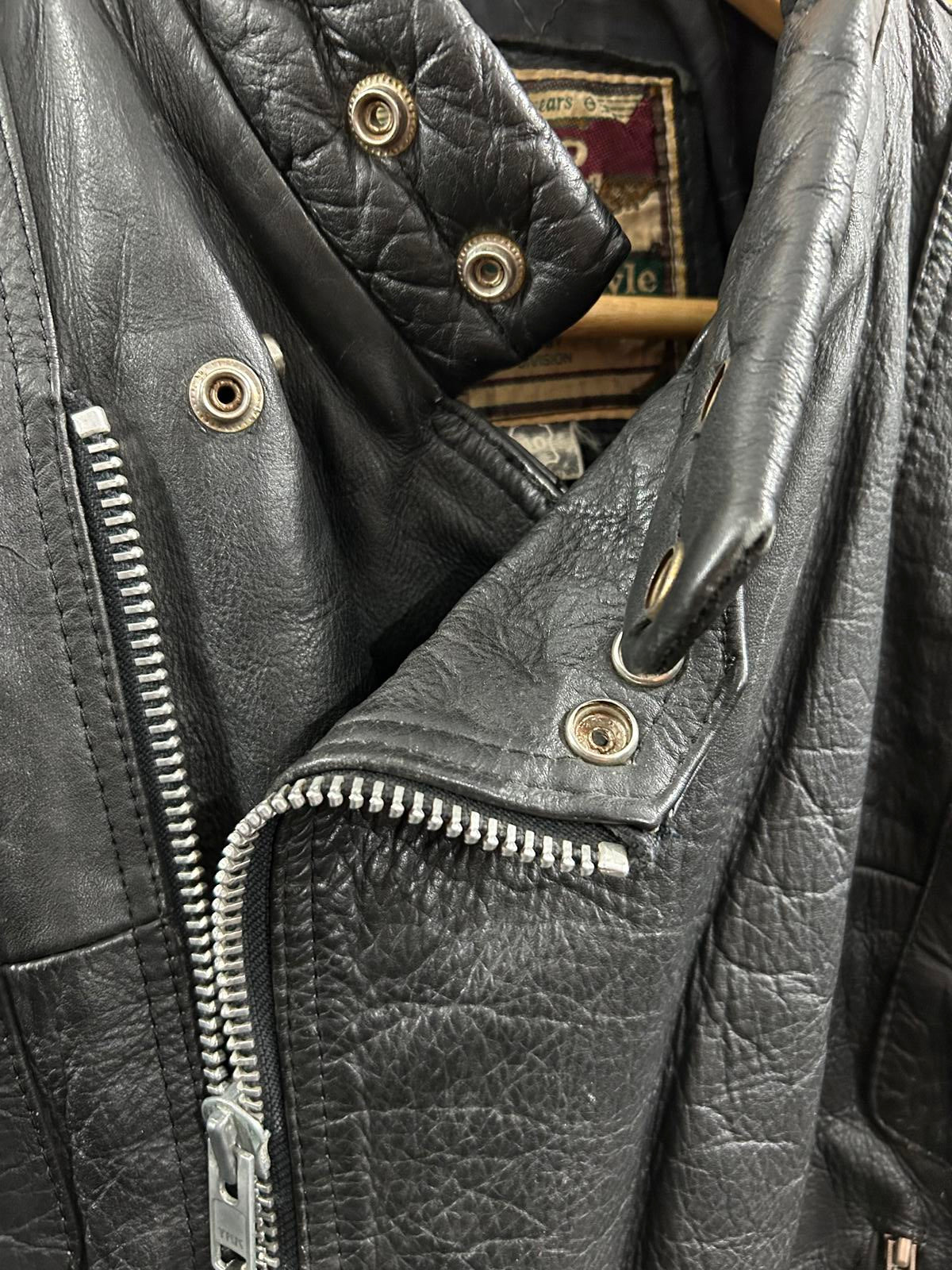Akaso Leather Jacket Medium 40 Black Vintage 80s Café Racer Biker Distressed