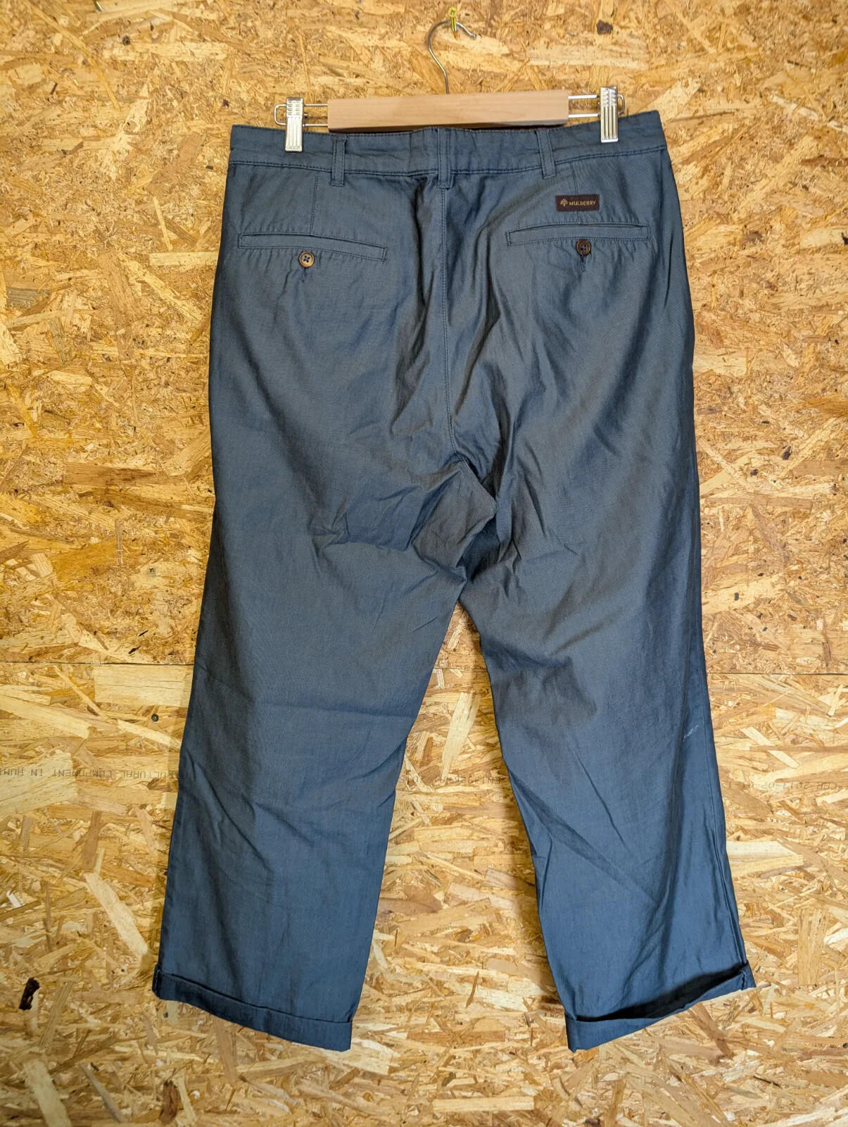 Mulberry Trousers Mens W34 L29 Grey Teal Blue Twill Tailored Relaxed Oi Polloi