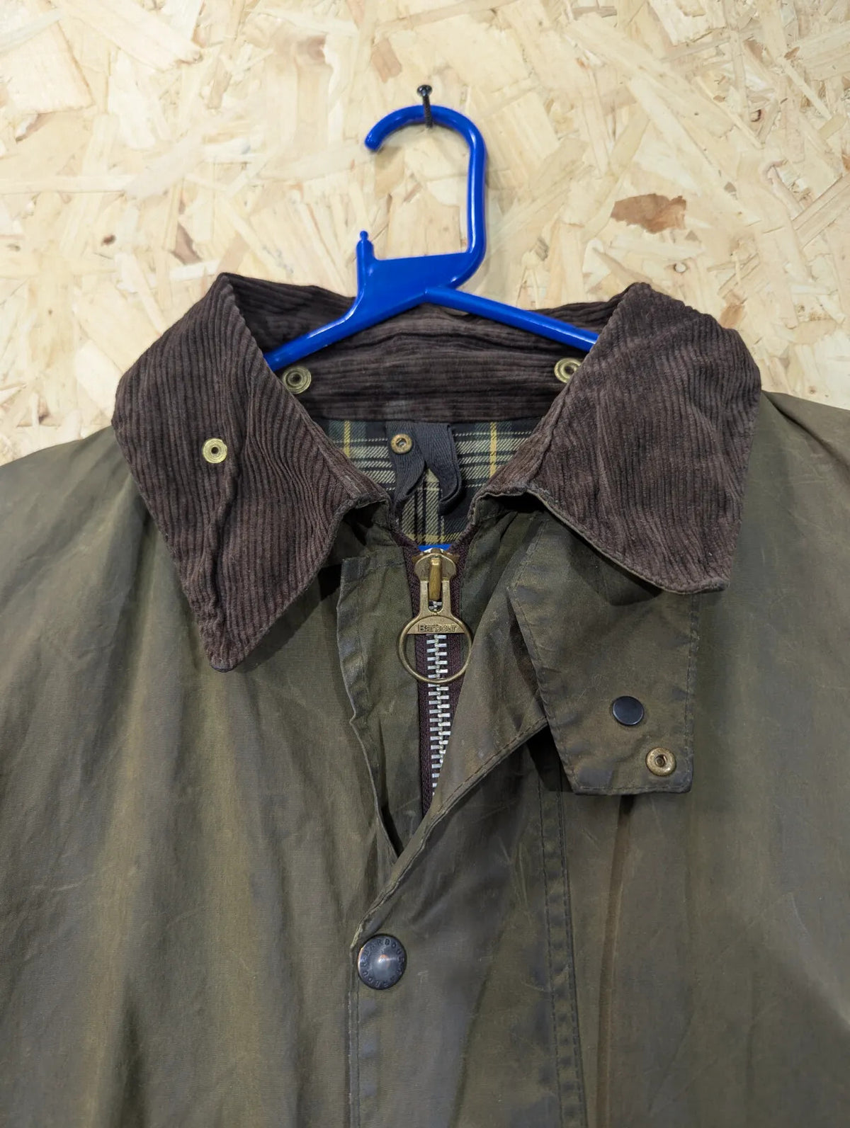 Vintage Barbour Border Wax Jacket Mens XL C44 Sage Green Tartan Lining 80s