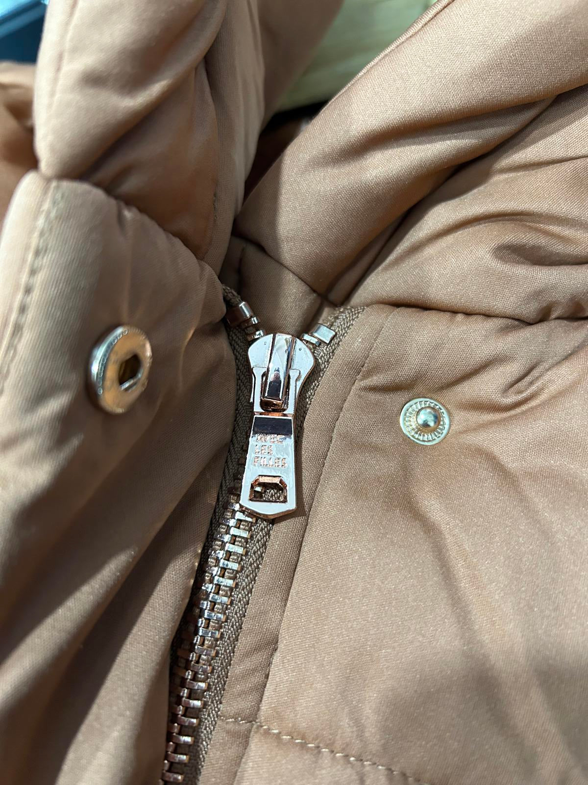 Avec Les Filles Womens Large Orange Puffa Jacket Hip Length Padded Belted Coat